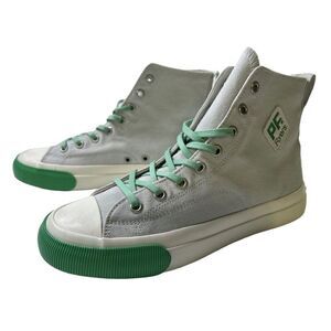 PF Flyers All American Hi Top Grey Canvas Sneaker Sz 6 Men, 7.5 Woman Green Lace